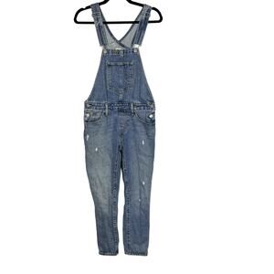 Levis Womens Small S Blue Denim Mom Overalls Straight Leg Medium Wash Cotton